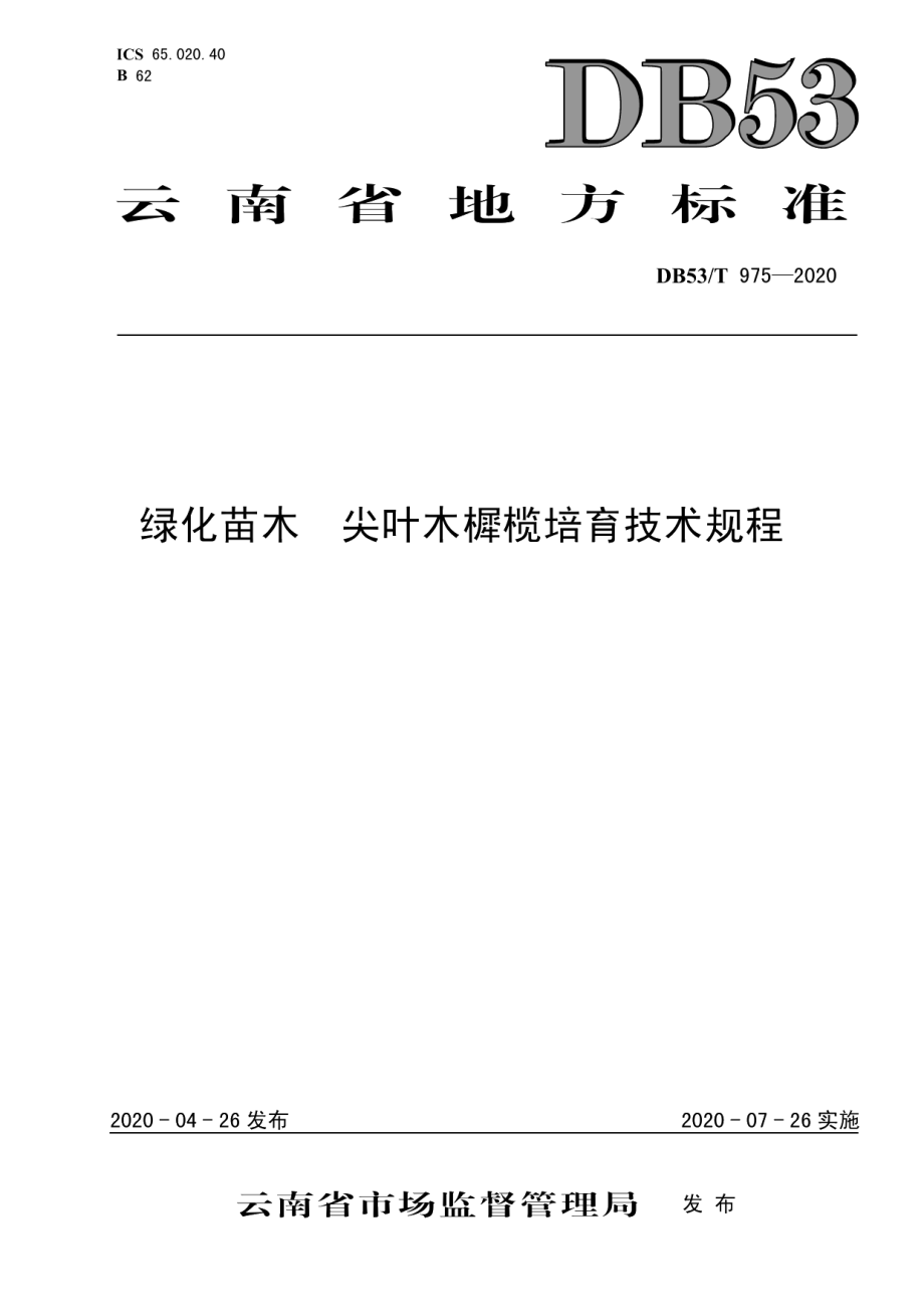 DB53T 975-2020绿化苗木 尖叶木樨榄培育技术规程.pdf_第1页