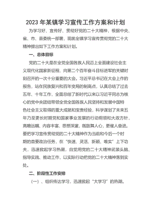 2023年某镇学习宣传工作方案和计划 .docx