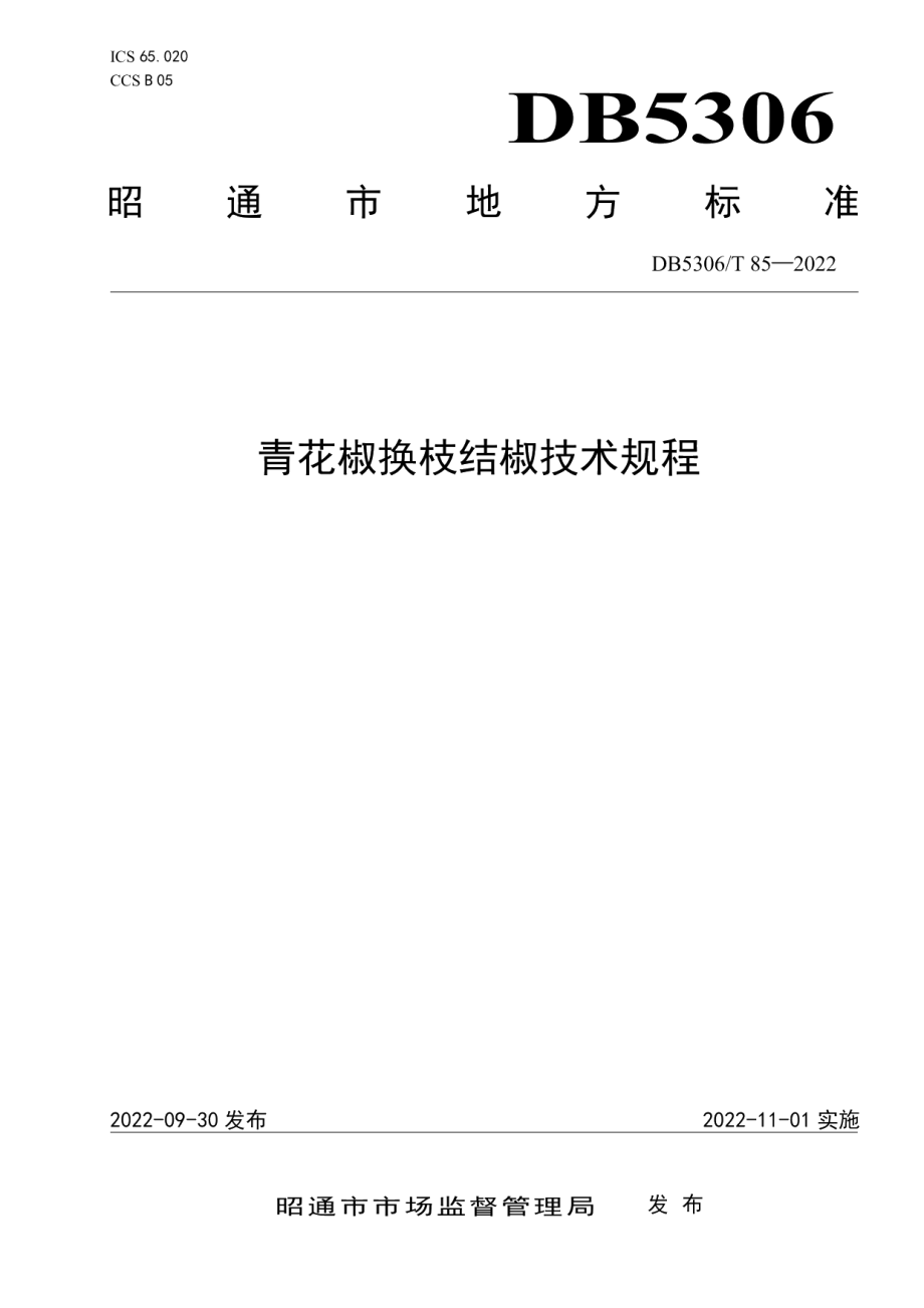 DB5306T 85－2022青花椒换枝结椒技术规程.pdf_第1页