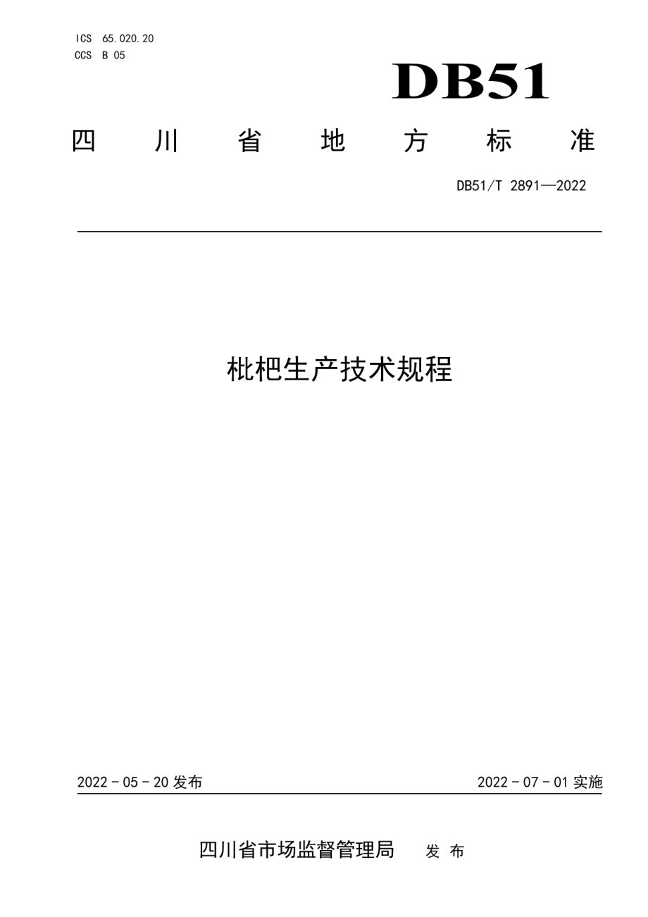 DB51T 2891-2022枇杷生产技术规程.pdf_第1页