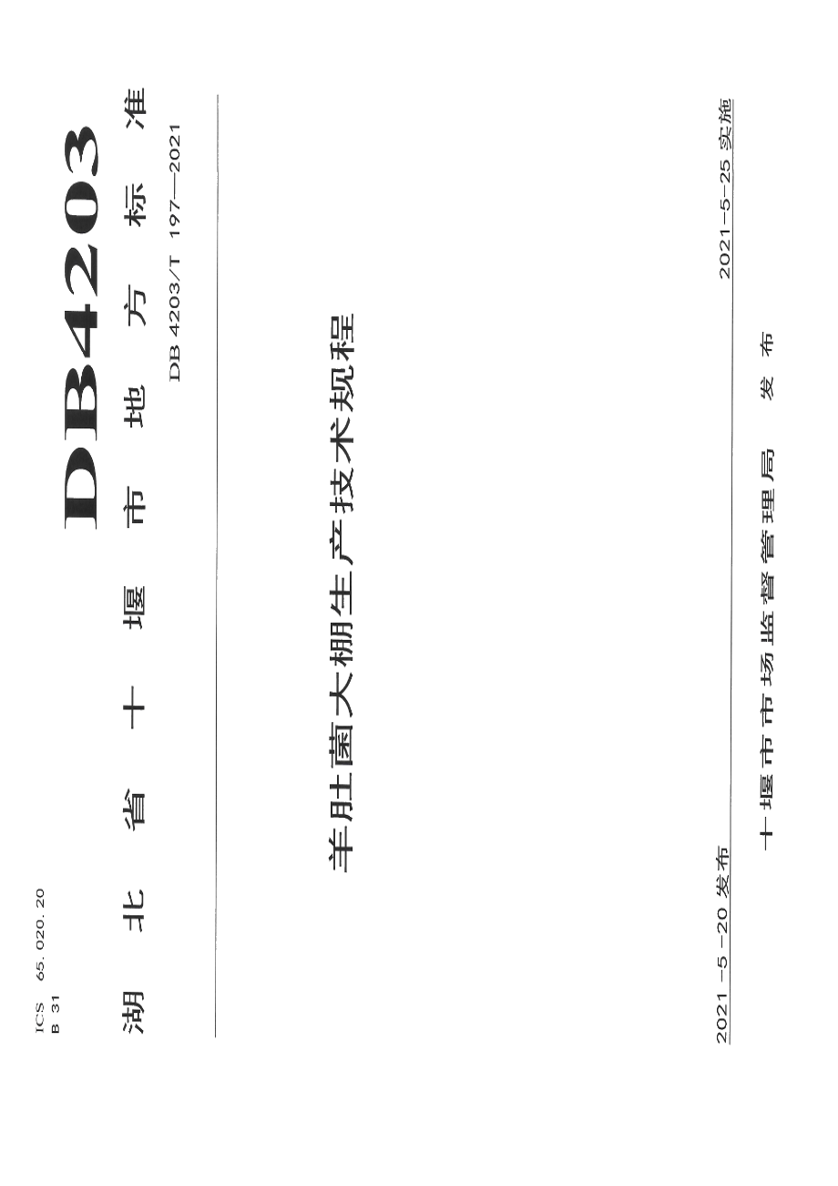 DB4203T 197-2021羊肚菌大棚生产技术规程.pdf_第1页