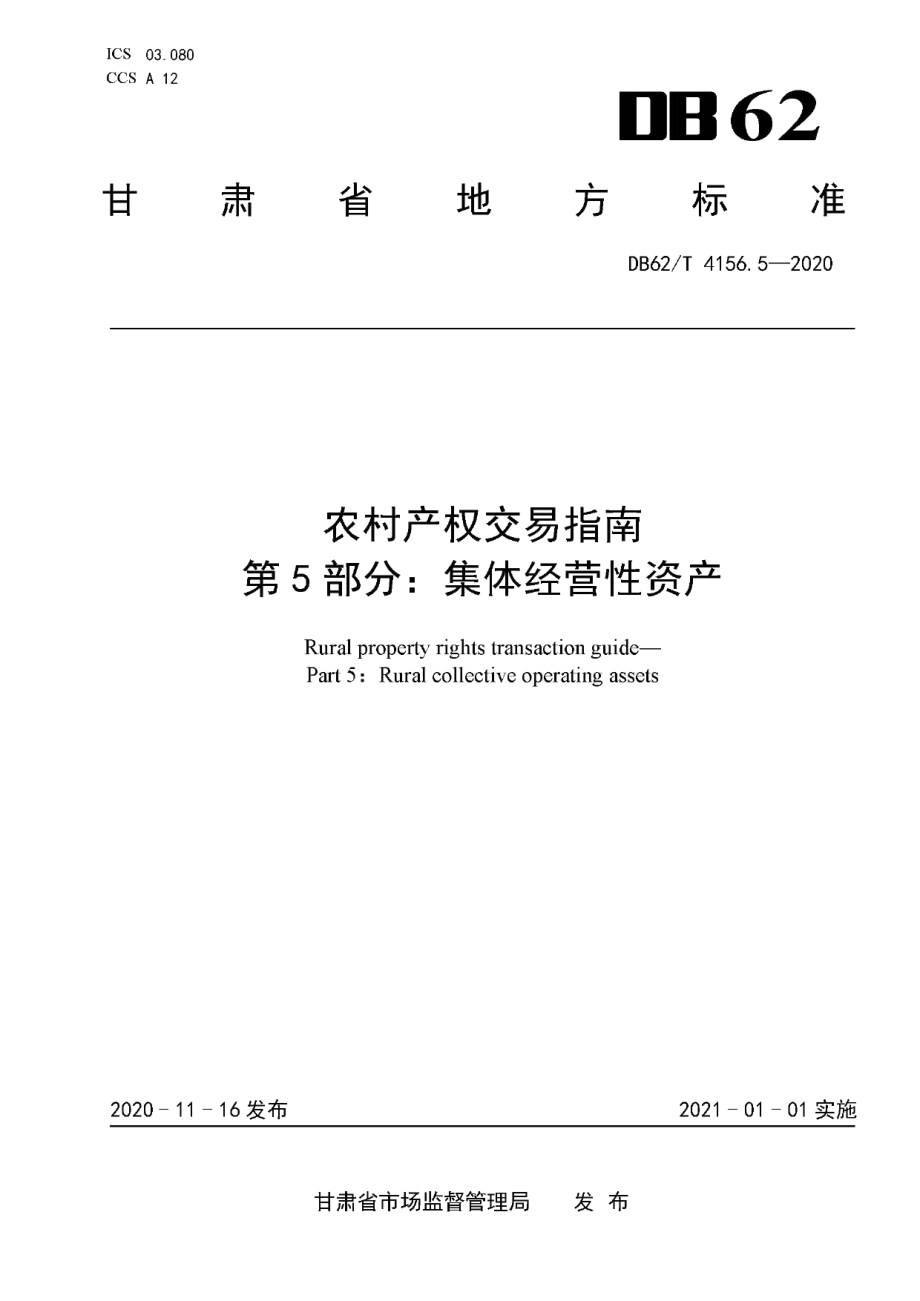 DB62T 4156.5-2020农村产权交易指南 第5部分：集体经营性资产.pdf_第1页