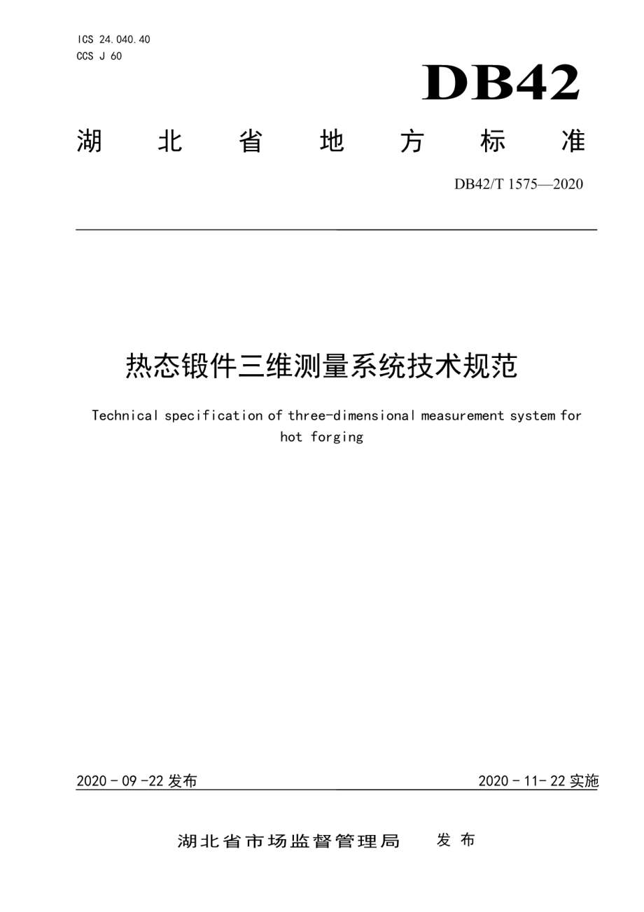 DB42T 1575-2020热态锻件三维测量系统技术规范.pdf_第1页