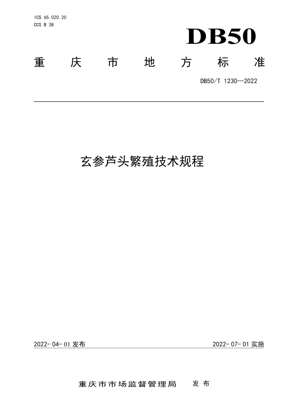 DB50T 1230-2022玄参芦头繁殖技术规程.pdf_第1页