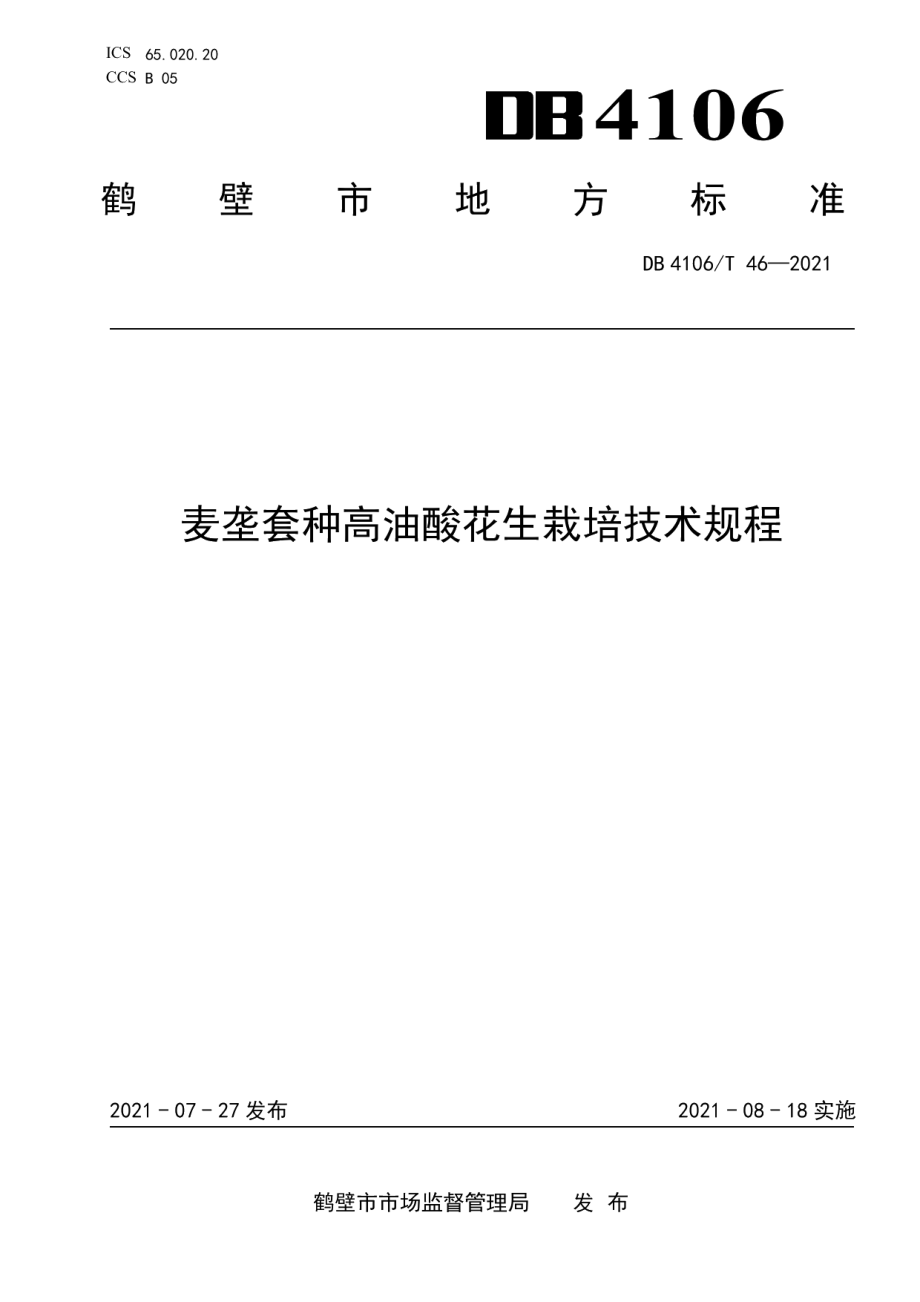 DB4106T 46-2021麦垄套种高油酸花生栽培技术规程.pdf_第1页