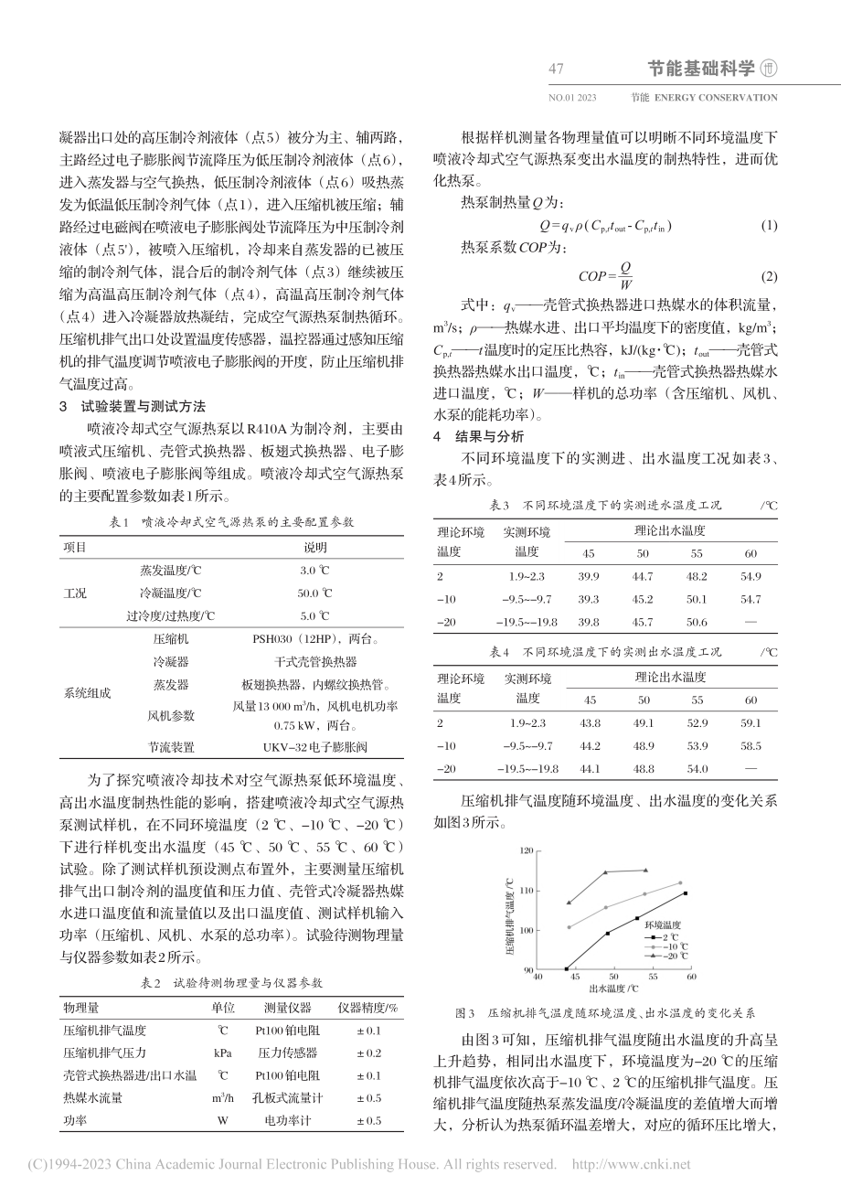 R410A低温喷液式热泵机...出水温度的制热运行试验研究_李恒索.pdf_第2页