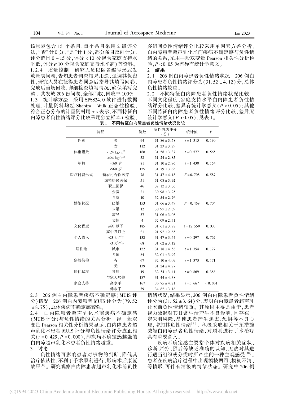 白内障患者超声乳化术前疾病不确定感与负性情绪分析_何悦.pdf_第2页