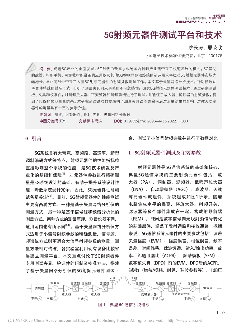 5G射频元器件测试平台和技术_沙长涛.pdf_第1页