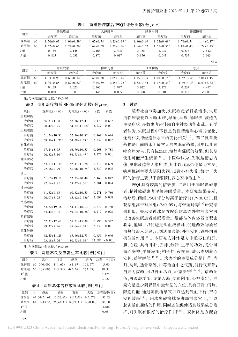 安神沐足方配合坎离砂外敷涌泉穴对失眠患者的影响_陈薇薇.pdf_第3页