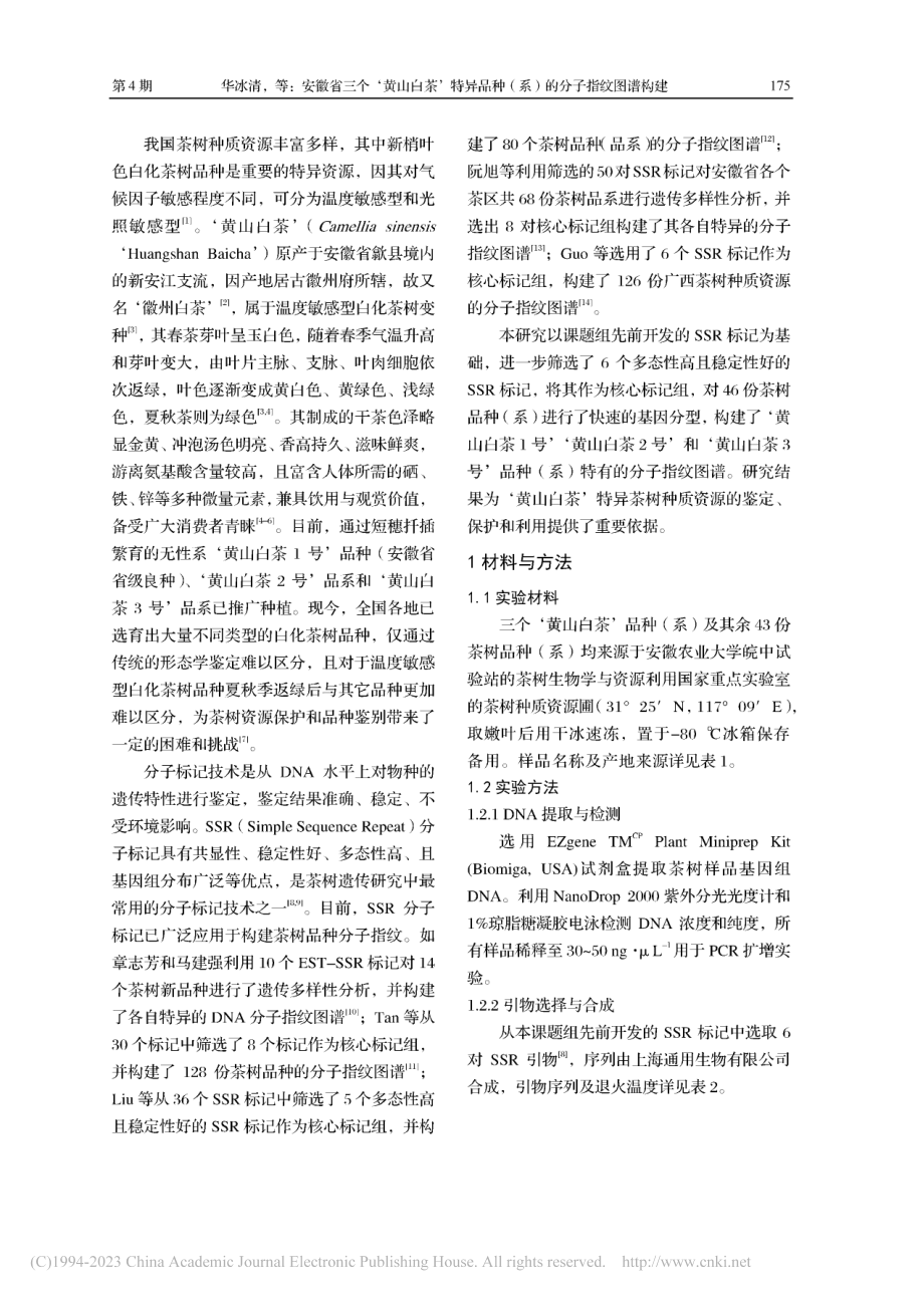 安徽省三个‘黄山白茶’特异...种(系)的分子指纹图谱构建_华冰清.pdf_第2页