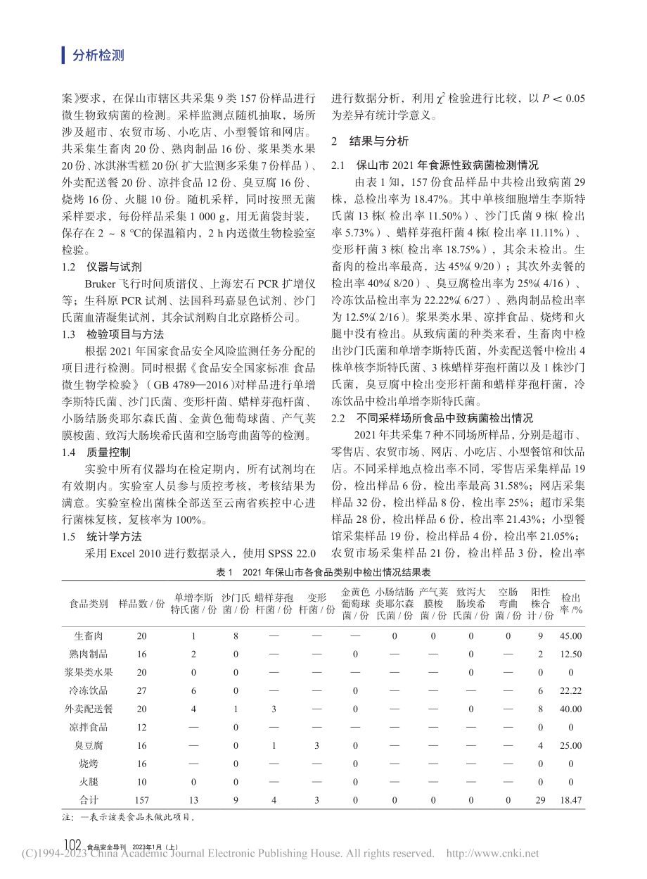 保山市2021年食品中致病菌监测结果分析_李婧.pdf_第2页