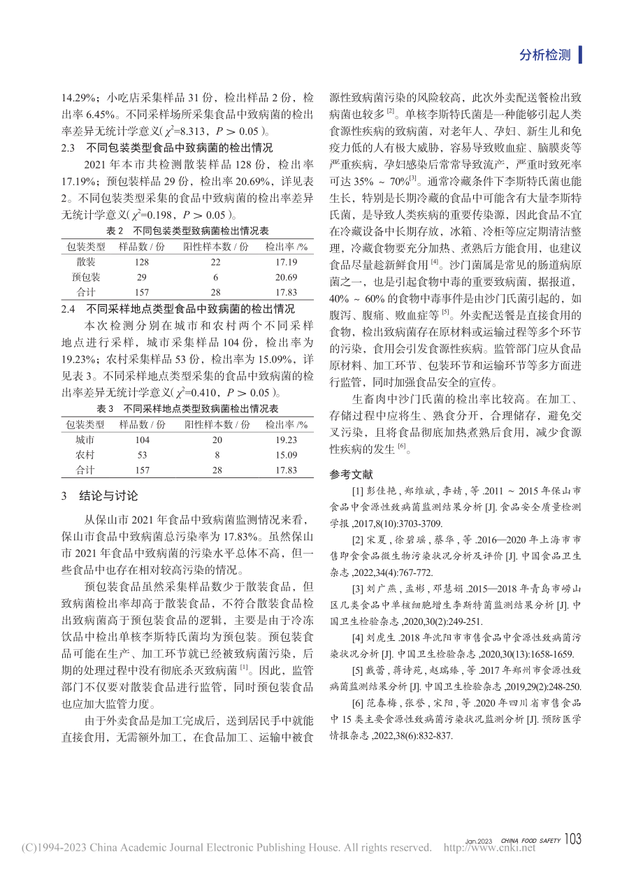 保山市2021年食品中致病菌监测结果分析_李婧.pdf_第3页