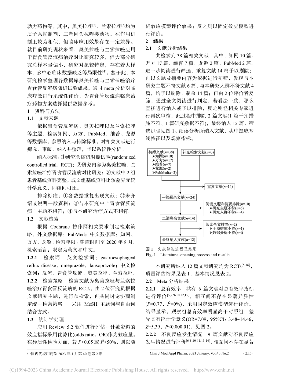 奥美拉唑与兰索拉唑治疗胃食管反流病效果的meta分析_张丽萍.pdf_第2页