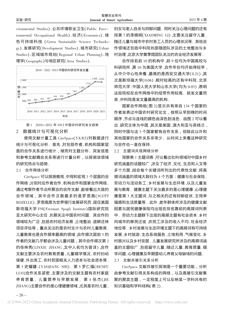 SSCI中国农村研究现状—...—2021）的文献计量分析_周丽艳.pdf_第2页