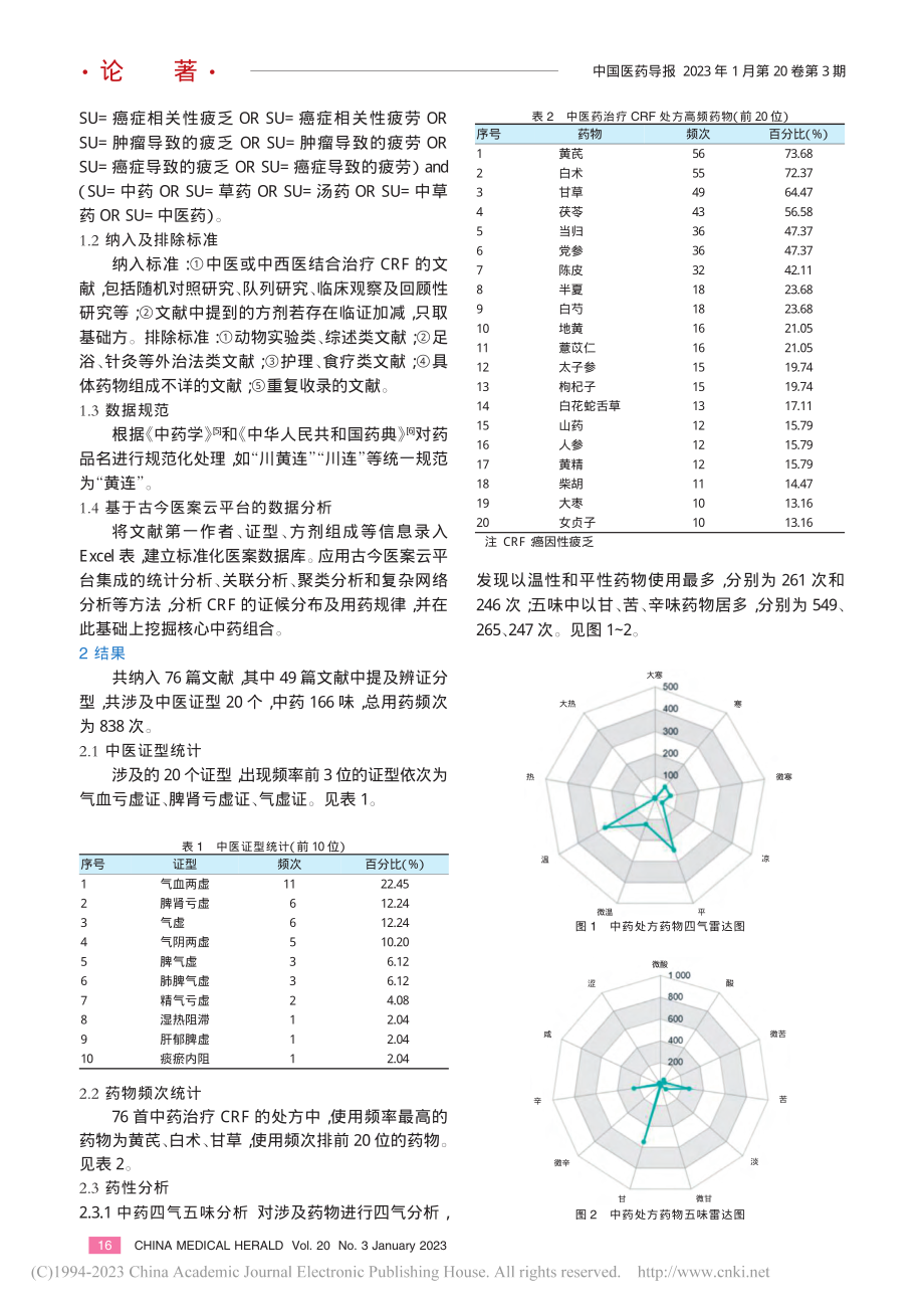 癌因性疲乏的证候特征及用药规律分析_宋金洁.pdf_第2页