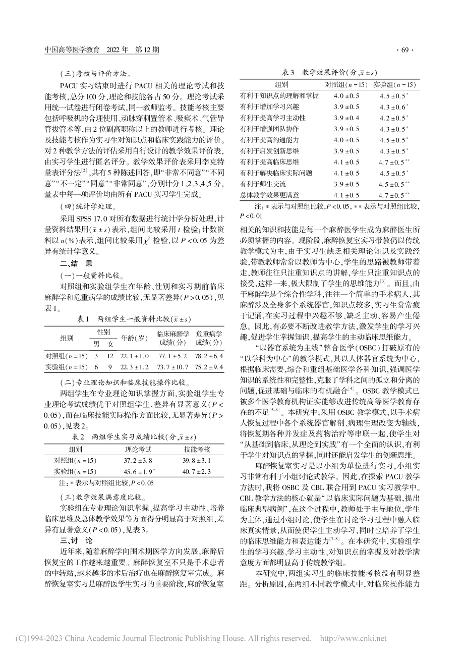 OSBC结合CBL用于麻醉恢复室实践教学的效果_赵邦术.pdf_第2页