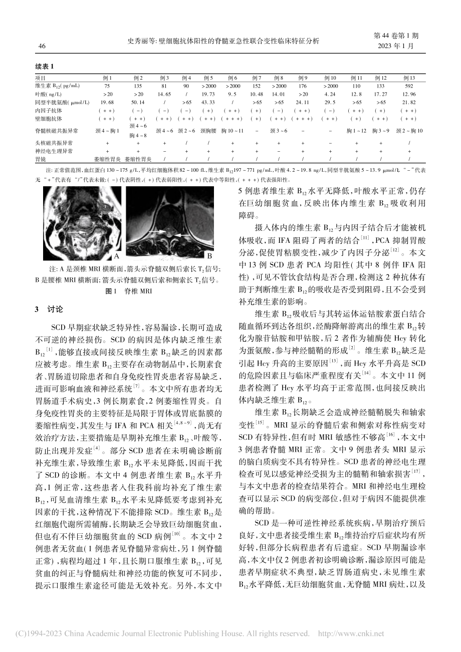 壁细胞抗体阳性的脊髓亚急性联合变性临床特征分析_史秀丽.pdf_第3页