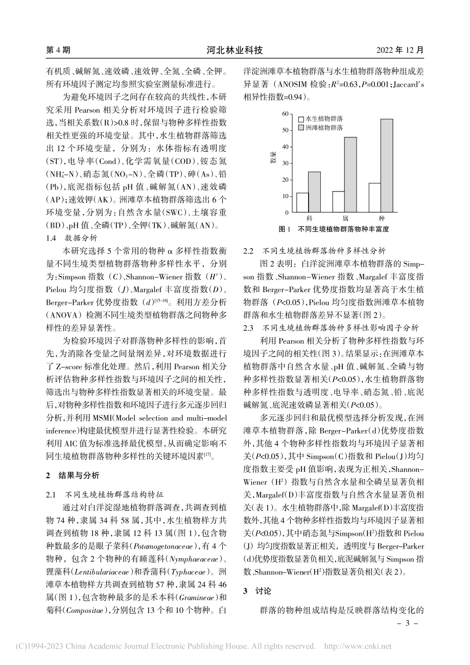 白洋淀湿地不同生境植物群落...种多样性变化及影响因素分析_张树彬.pdf_第3页