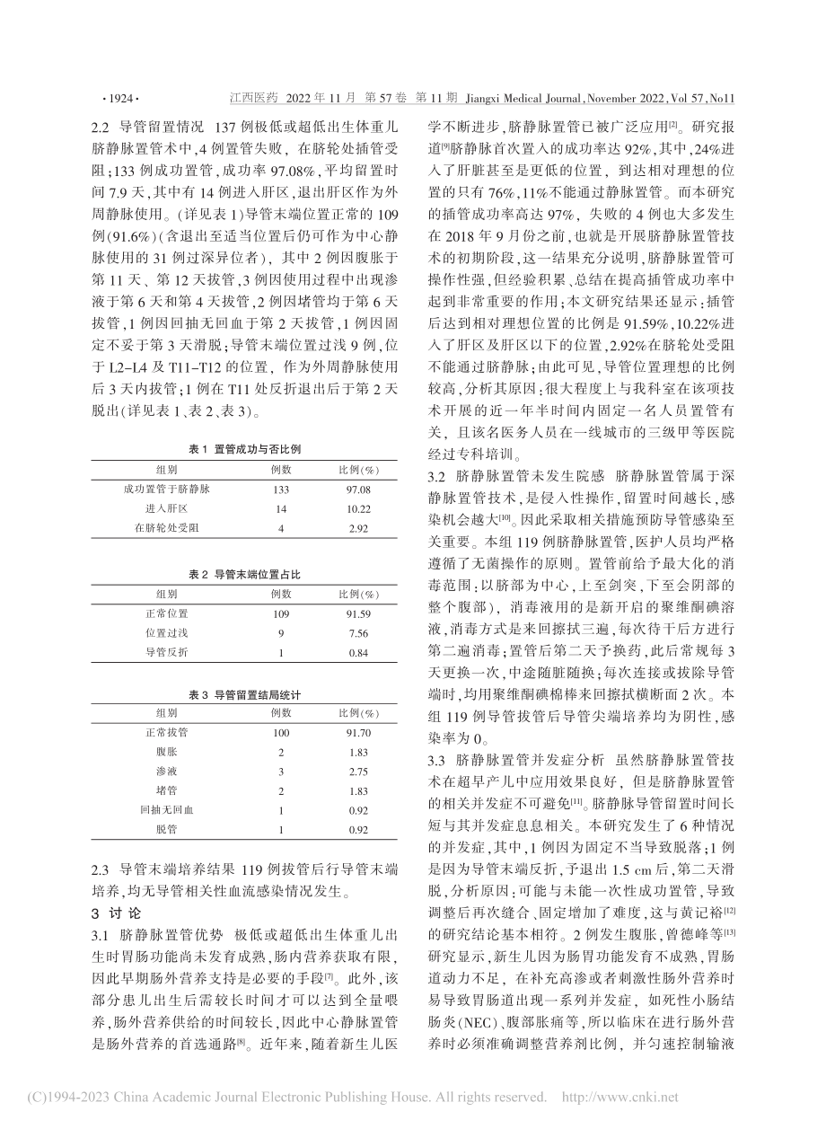 137例极低、超低出生体重儿的脐静脉置管情况分析_周婵.pdf_第2页