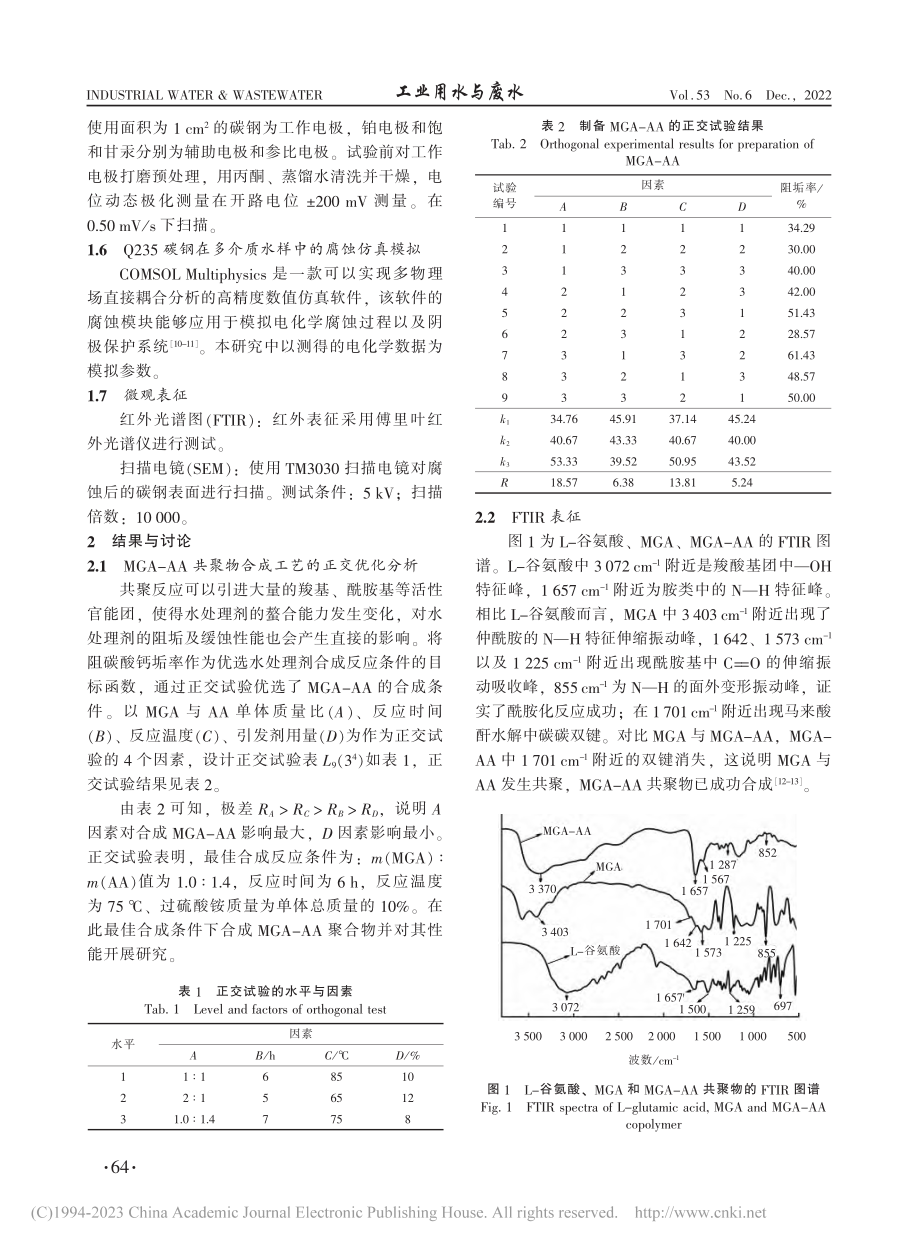 MGA-AA共聚物对多晶硅...多介质水的阻垢缓蚀性能研究_张启迪.pdf_第3页