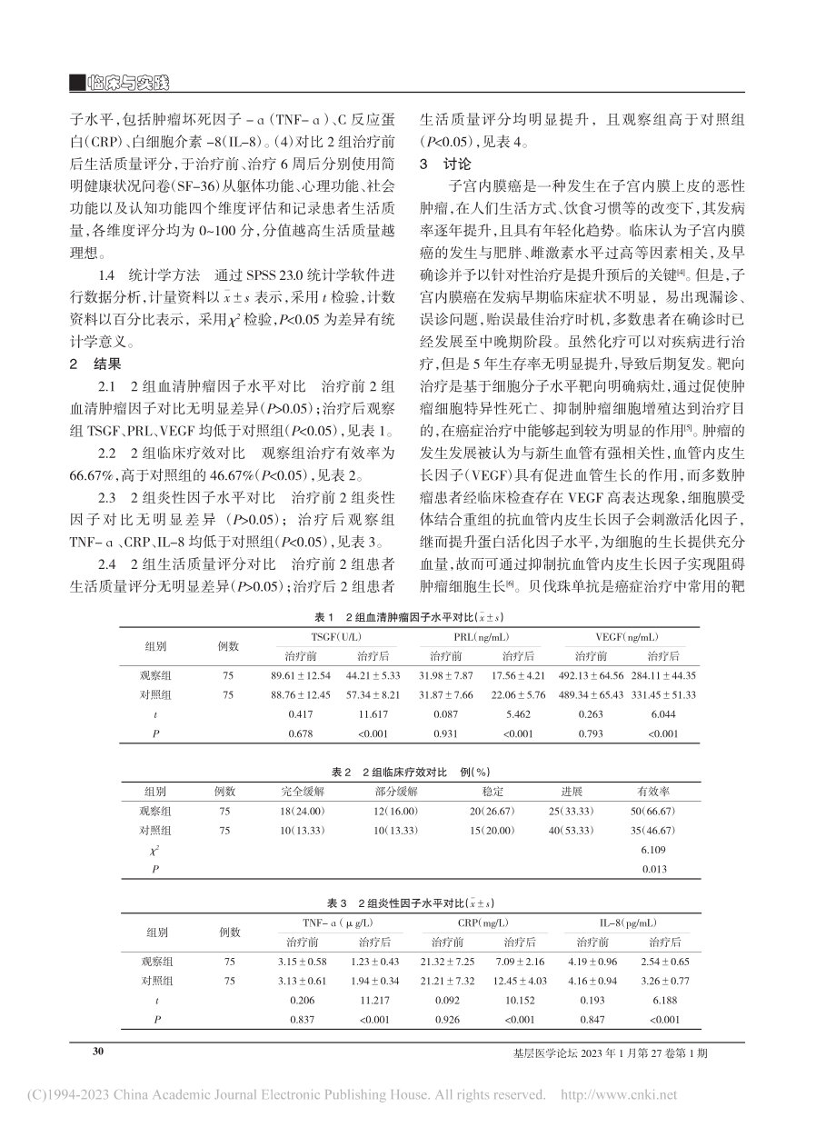 贝伐珠单抗联合化疗对子宫内...血清PRL水平及疗效的影响_阚颖.pdf_第2页