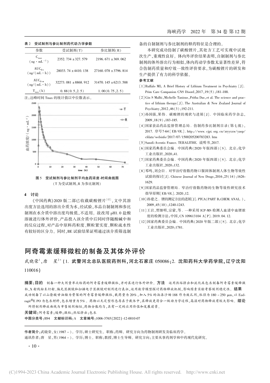 阿奇霉素缓释微粒的制备及其体外评价_武晓荣.pdf_第1页