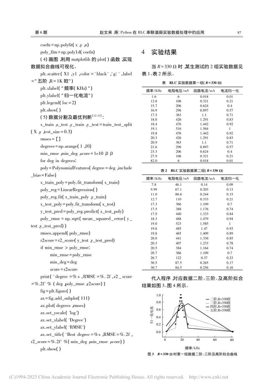 Python在RLC串联谐振实验数据处理中的应用_赵文来.pdf_第3页