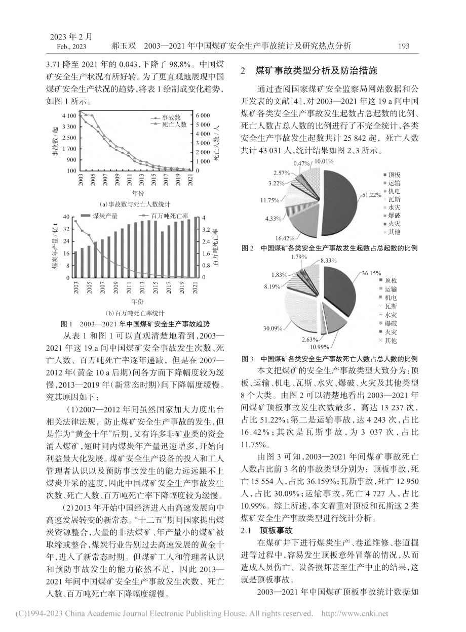 2003—2021年中国煤...生产事故统计及研究热点分析_郝玉双.pdf_第2页