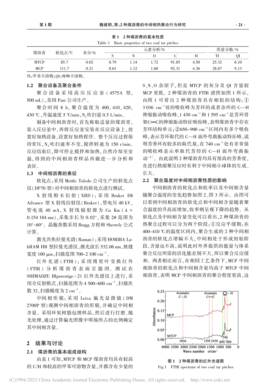 2种煤沥青的中间相热聚合行为研究_魏建明.pdf_第2页