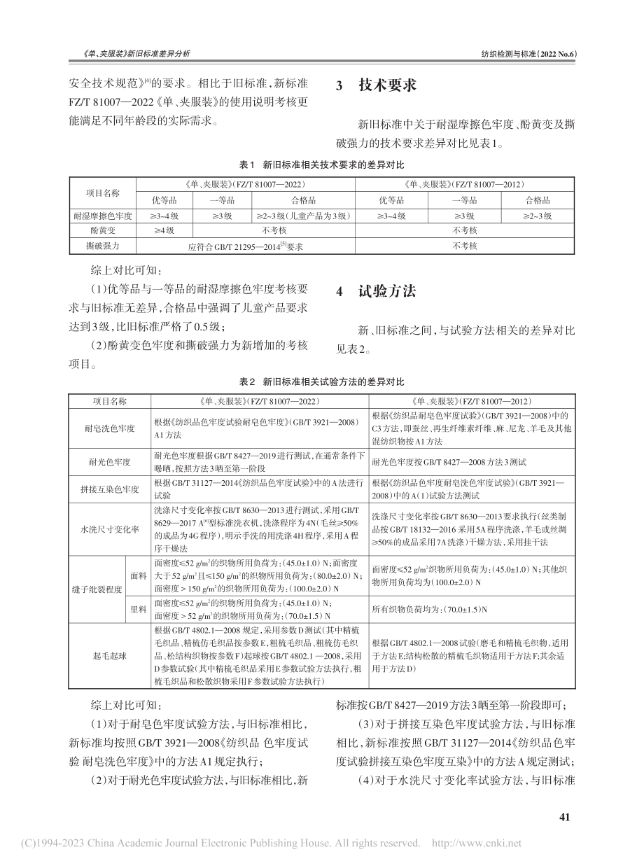 《单、夹服装》新旧标准差异分析_杨健英.pdf_第2页