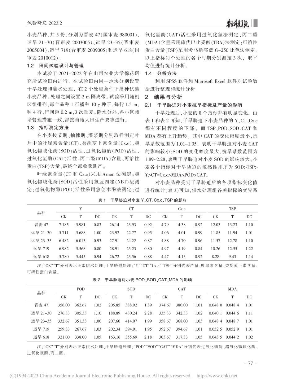 5个小麦品种的抗旱性鉴定分析_毕红园.pdf_第2页