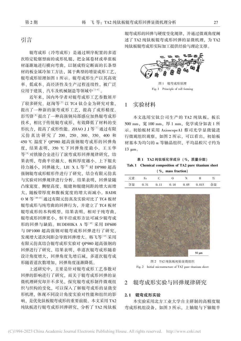 TA2纯钛板辊弯成形回弹显微机理分析_韩飞.pdf_第2页