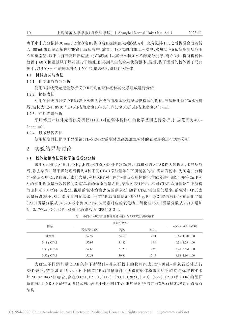 CTAB添加量对硅-磷灰石成分和形貌的调控研究_金莹.pdf_第3页