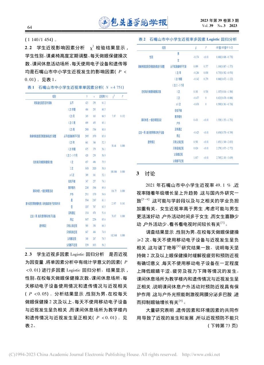 2021年石嘴山市儿童青少年近视现况及其影响因素分析_聂卫卫.pdf_第3页