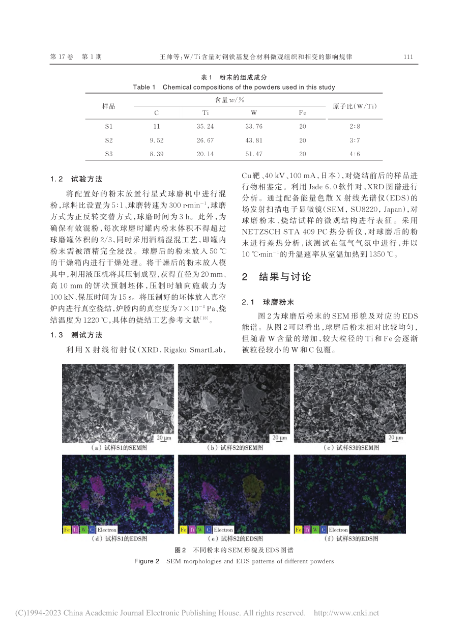 W_Ti含量对钢铁基复合材料微观组织和相变的影响规律_王帅.pdf_第3页