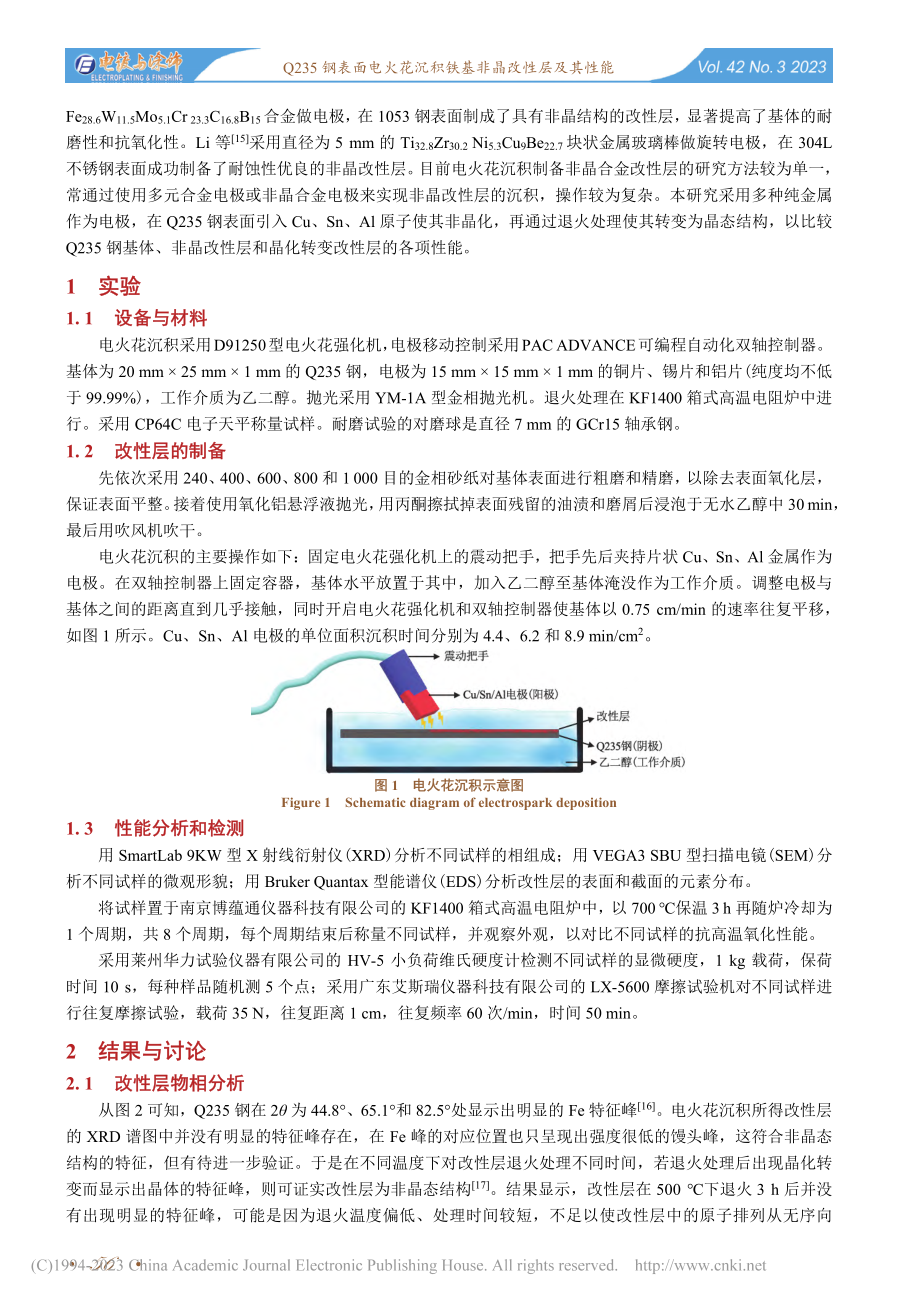 Q235钢表面电火花沉积铁基非晶改性层及其性能_杨岚淞_.pdf_第2页