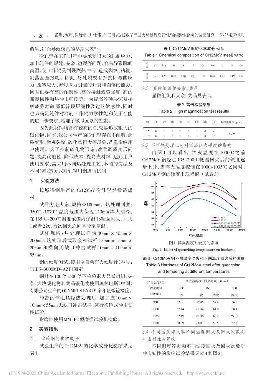 Cr12MoV淬回火热处理...冷轧辊耐磨性影响的试验研究_张璨.pdf_第2页