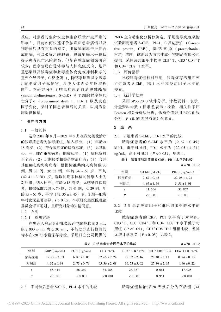 S-ChE联合T细胞表面P...患者病情预后状况评估的价值_唐苏予.pdf_第2页