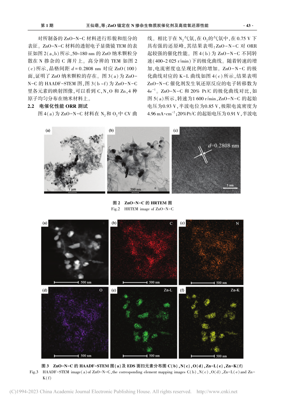 ZnO锚定在N掺杂生物质炭催化剂及高效氧还原性能_王仙萌.pdf_第3页