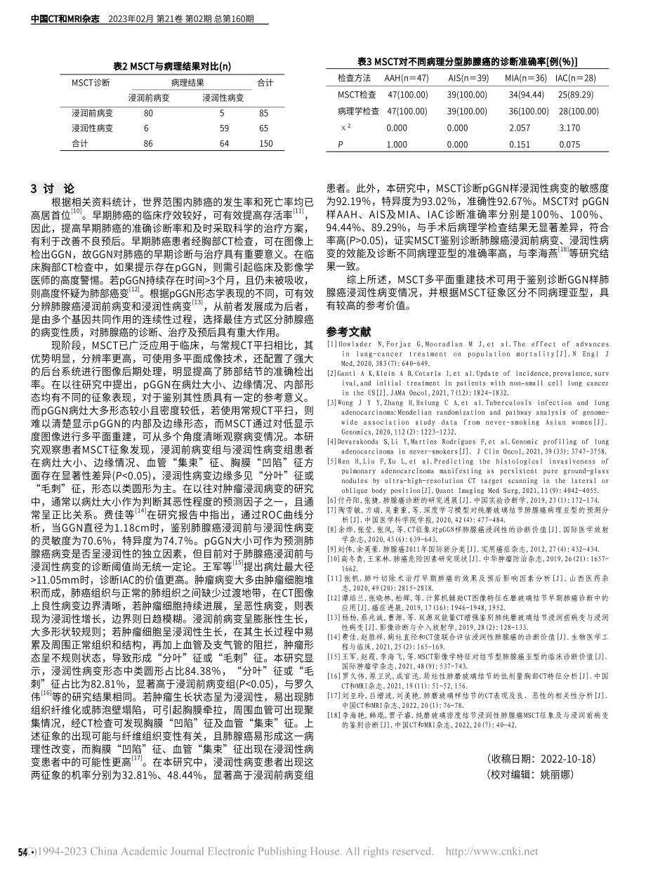 MSCT多平面重建技术用于...样肺腺癌的鉴别诊断价值研究_龚海鹏.pdf_第3页