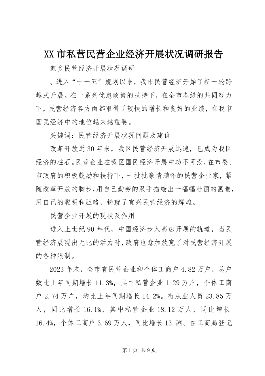 2023年XX市私营民营企业经济发展状况调研报告新编.docx_第1页