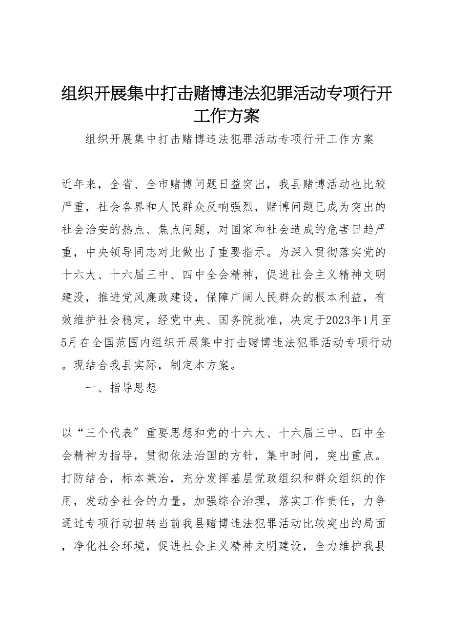 2023年组织开展集中打击赌博违法犯罪活动专项行动工作方案 .doc_第1页