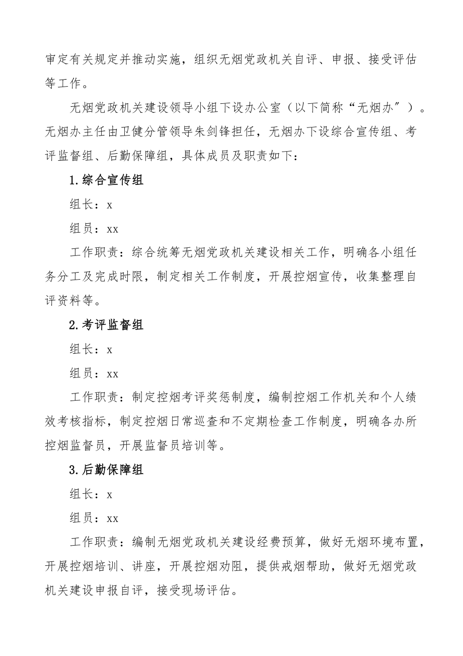 无烟机关建设实施方案范文4篇乡镇街道乡村振兴局卫生健康局等含评审标准工作制度管理规定承诺书等创建工作方案.docx_第2页