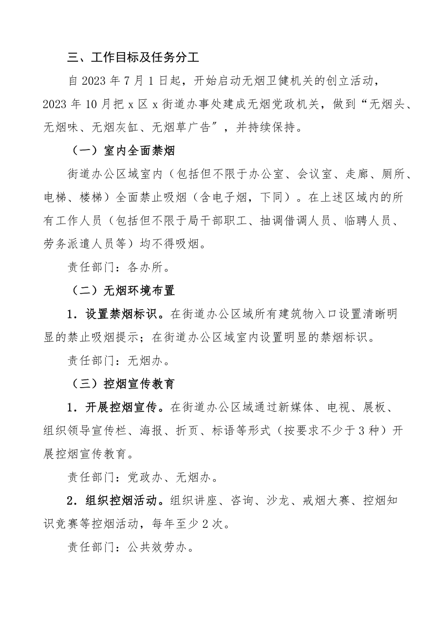 无烟机关建设实施方案范文4篇乡镇街道乡村振兴局卫生健康局等含评审标准工作制度管理规定承诺书等创建工作方案.docx_第3页