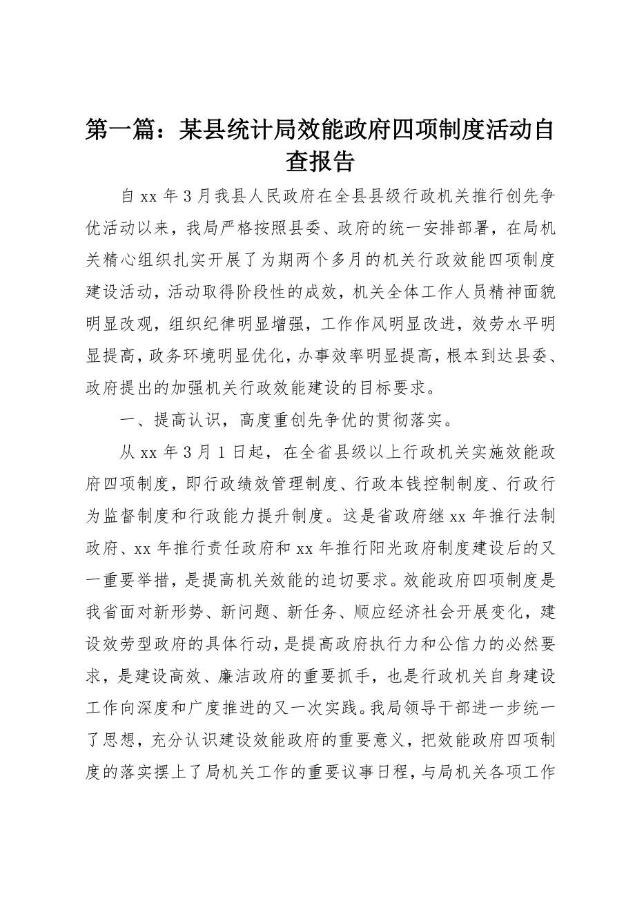 2023年xx某县统计局效能政府四项制度活动自查报告新编.docx_第1页