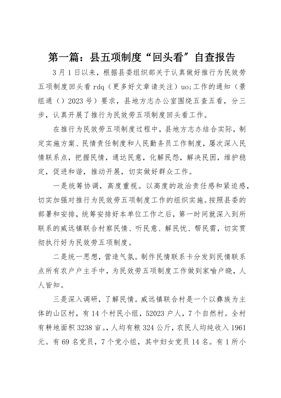 2023年xx县五项制度“回头看”自查报告新编.docx_第1页