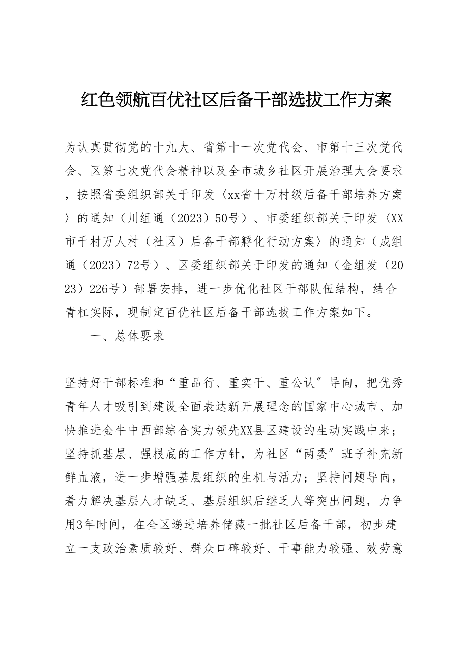 2023年红色领航百优社区后备干部选拔工作方案.doc_第1页