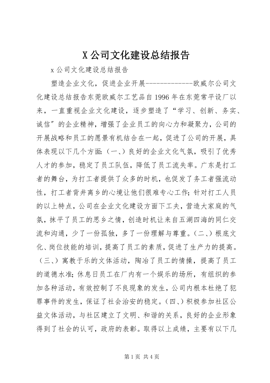 2023年X公司文化建设总结报告新编.docx_第1页