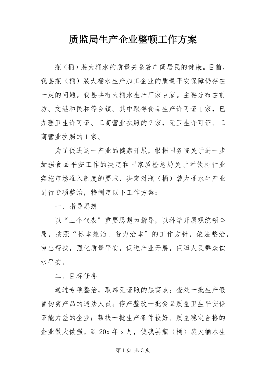 2023年质监局生产企业整顿工作方案.docx_第1页