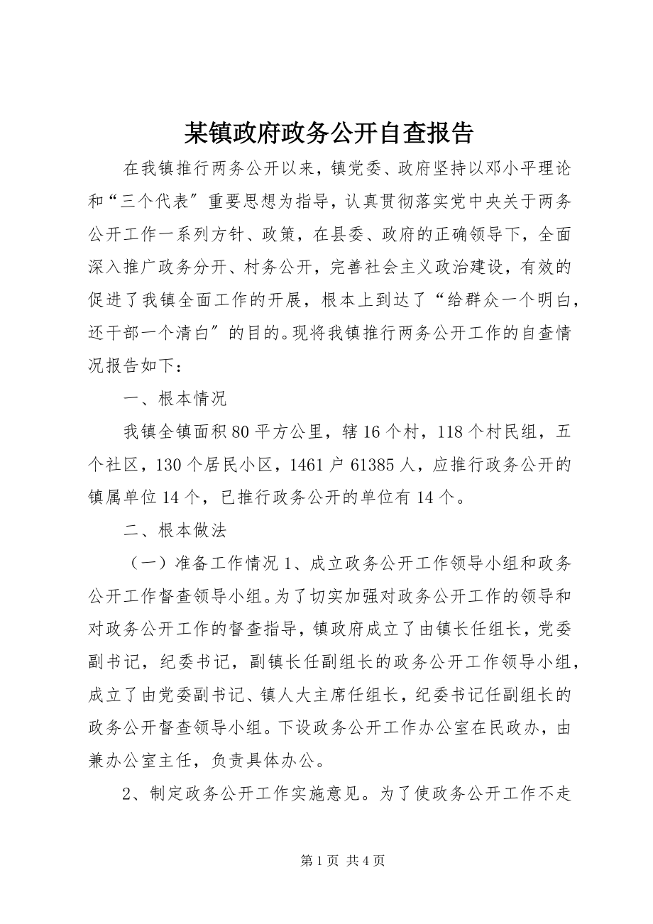 2023年xx镇政府政务公开自查报告.docx_第1页